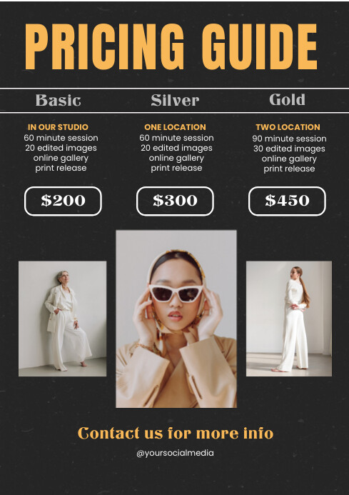 Black Modern & Minimal Pricing Guide A4 Template | PosterMyWall