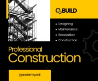 Black Modern & Minimal Professional Construction Persegi Panjang Sedang template
