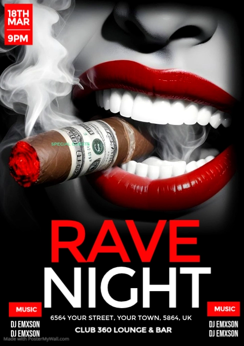 Black Modern & Minimal Rave Night Event A4 Template | PosterMyWall