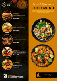 Black Modern & Minimal Restaurant Menu A4 template