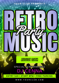 Black Modern & Minimal Retro Music Party A4 template
