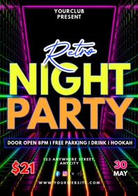 Black Modern & Minimal Retro Night Party A2 template
