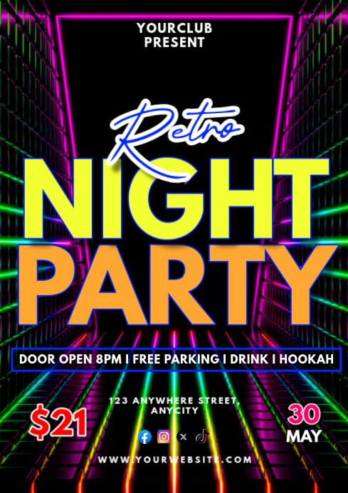 Black Retro Night Party A2 Template | PosterMyWall
