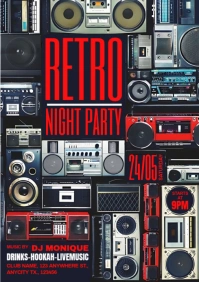 Black Modern & Minimal Retro Night Party A4 template