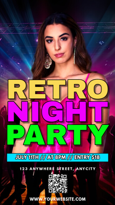 Black Modern & Minimal Retro Night Party Tampilan Digital (9:16) template