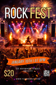 Black Modern & Minimal Rock Festival Poster template