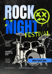 Black Modern & Minimal Rock Music Festival A4 template