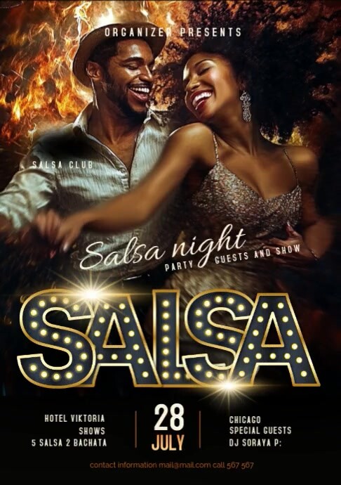 Black Modern & Minimal Salsa Dance Event A4 template