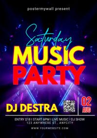 Black Modern & Minimal Saturday Music Party A2 template