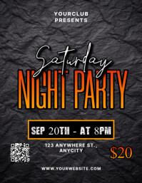 Black Modern & Minimal Saturday Night Party Pamflet (letter As) template