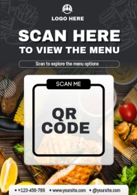 Black Modern & Minimal Scan Here For Menu  A3 template