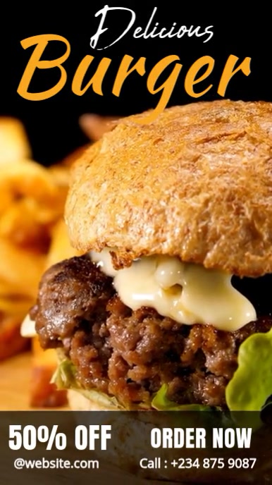 Black Modern & Minimal Simple Favourite Burger Mobile Video Digital ...