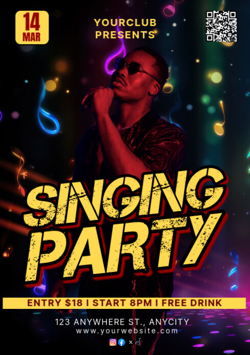 Black Modern & Minimal Singing Party A4 Template | PosterMyWall