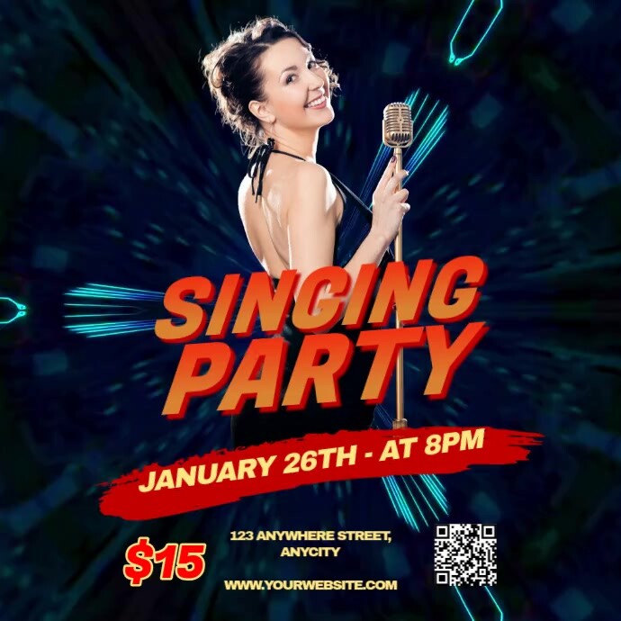 Black Modern & Minimal Singing Party Pos Instagram Template | PosterMyWall