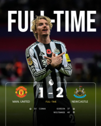 Black Modern & Minimal Soccer Full Time Score Instagram Portrait template