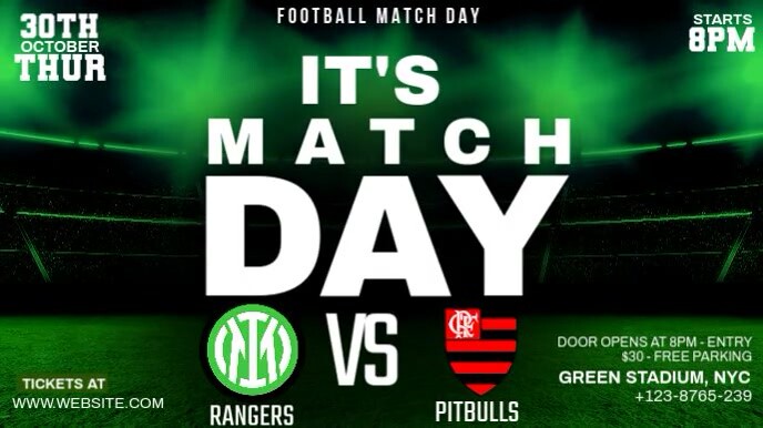 Black Modern & Minimal Soccer Match Day Video  Digital Display (16:9) template