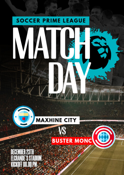 Black Modern & Minimal Soccer Matchday A4 template