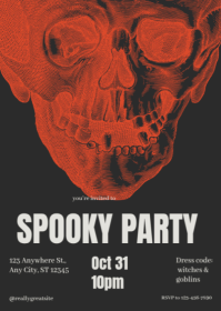 Black Modern & Minimal Spooky Party  A6 template