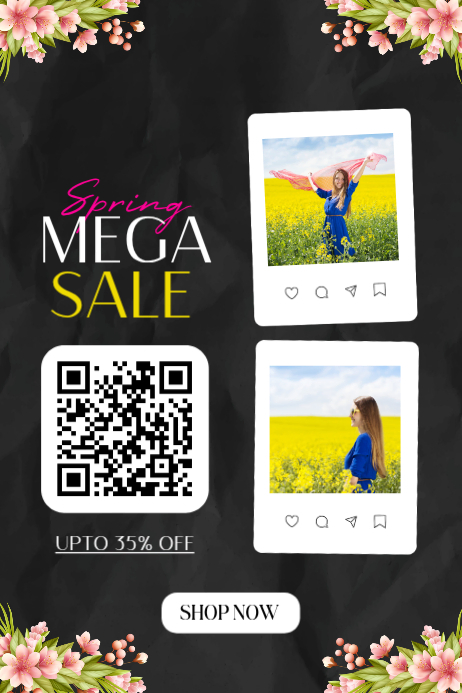 Black Modern & Minimal Spring Mega Sale Scan Code Poster Template ...