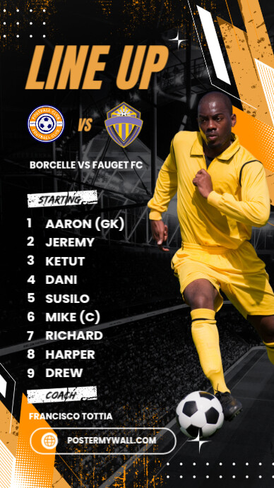 Copy of Black Modern & Minimal Starting Line Up Football Match ...