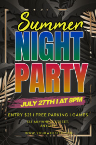 Black Modern & Minimal Summer Night Party Poster Плакат template