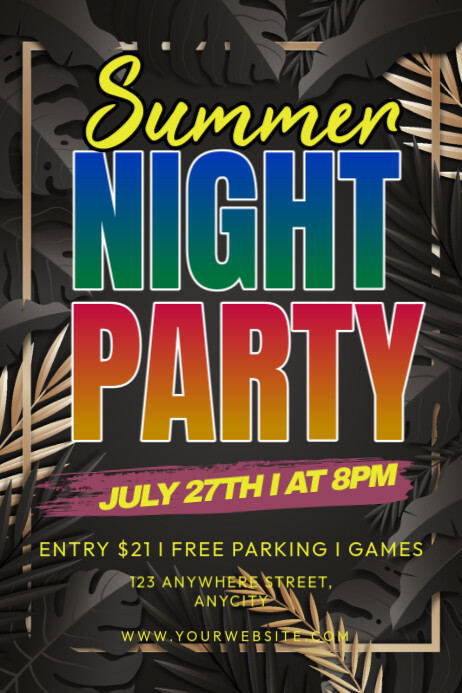 Black Modern & Minimal Summer Night Party Poster template