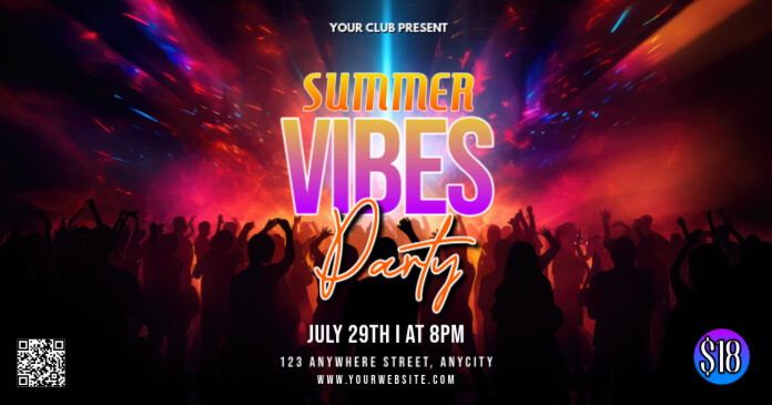 Black Modern & Minimal Summer Vibes Party Gambar Bersama Facebook template
