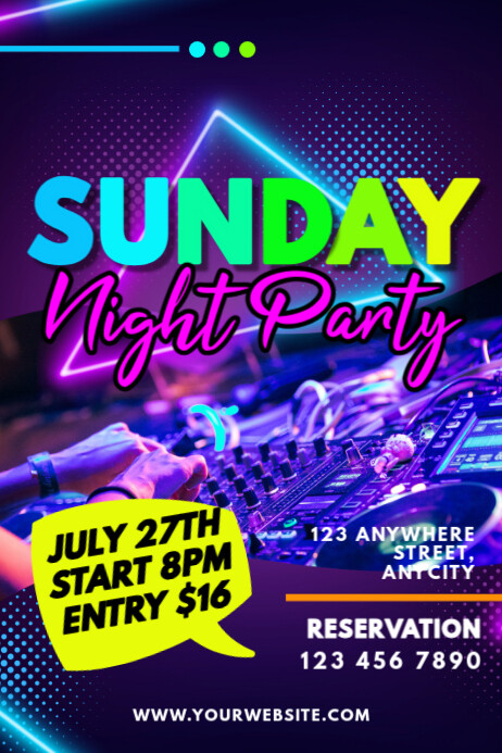 Black Modern & Minimal Sunday Night Party Poster Plakkaat template