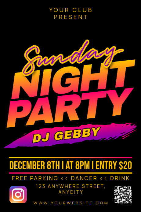 Copy of Black Modern & Minimal Sunday Night Party Poster | PosterMyWall