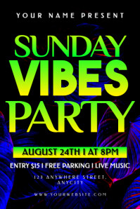 Black Modern & Minimal Sunday Vibes Party Poster template