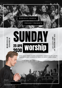 Black Modern & Minimal Sunday Worship A4 template