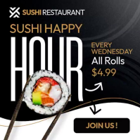 Black Modern & Minimal Sushi Happy Hour Promotion Instagram Post Video template
