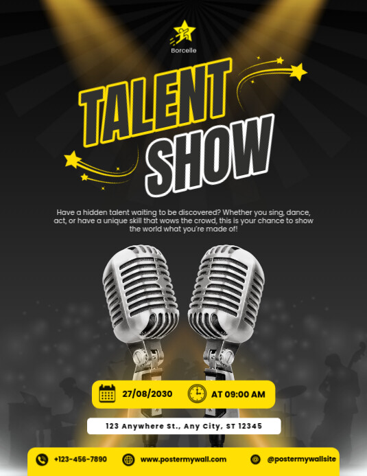 Black Modern & Minimal Talent Show Pamflet (letter As) template