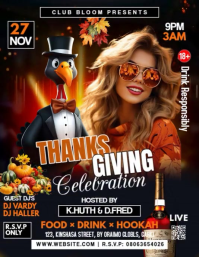 Black Modern & Minimal Thanksgiving Day Party Flyer (us Letter) Iflaya (Incwadi ye-US) template