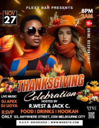 Black Modern & Minimal Thanksgiving Day Party Flyer (us Letter) Iflaya (Incwadi ye-US) template