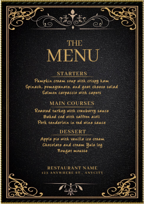 Black Modern & Minimal The Menu Restaurant A4 template