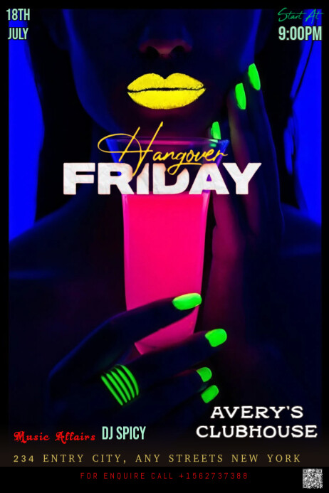 Black Modern & Minimal This Image Is A Bold And Electrifying Flyer For A "hangover Friday" Event Ban Banner 4' × 6' template