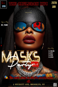 Black Modern & Minimal This Is A Dynamic, High-contrast Promotional Flyer For A "masks Party Vol. 2" Illustration Pinterest template