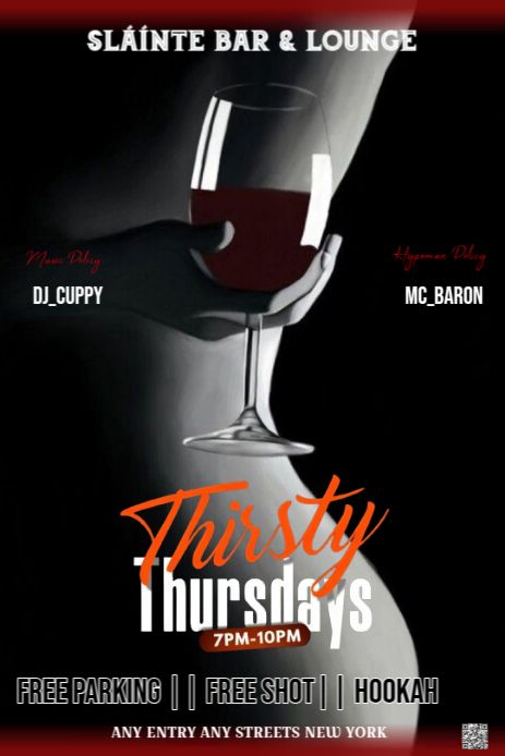Black Modern & Minimal This Is A Stark, High-contrast, And Sensually Themed Flyer For A "thirsty Thu Pinterest Graphic template
