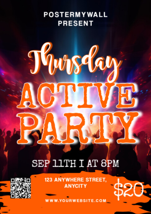 Black Modern & Minimal Thursday Active Party A2 template