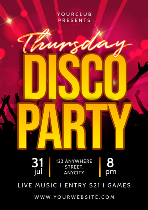 Black Modern & Minimal Thursday Disco Party A1 template