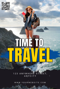 Black Modern & Minimal Time To Travel Poster template