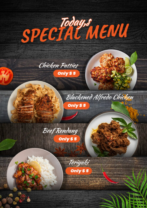 Black Modern & Minimal Today's Special Menu A4 template