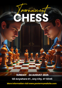 Black Modern & Minimal Tournament Chess A4 template