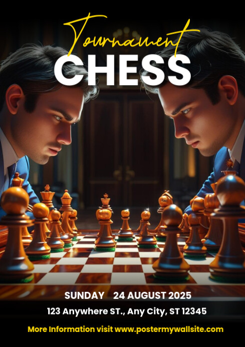 Black Modern & Minimal Tournament Chess A4 template