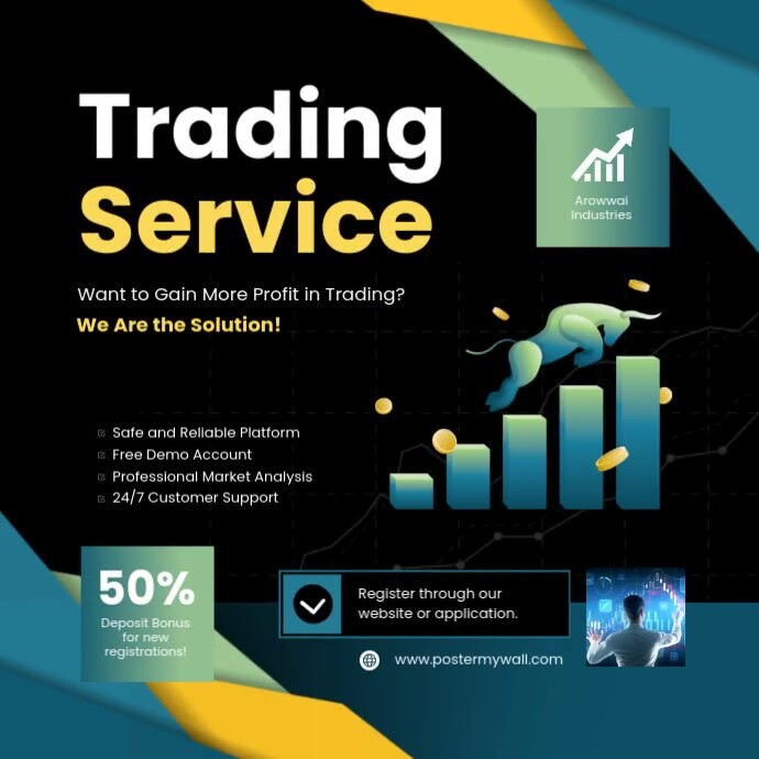 Black Modern & Minimal Trading Service Square (1:1) Template | PosterMyWall