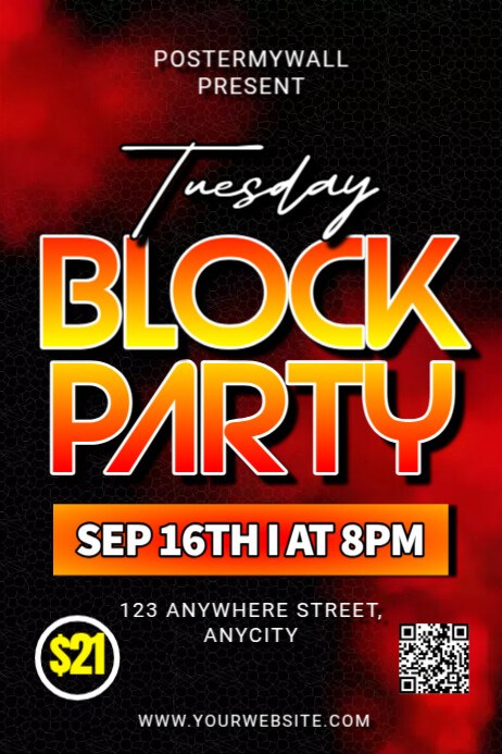 Copy of Black Modern & Minimal Tuesday Block Party Poster | PosterMyWall