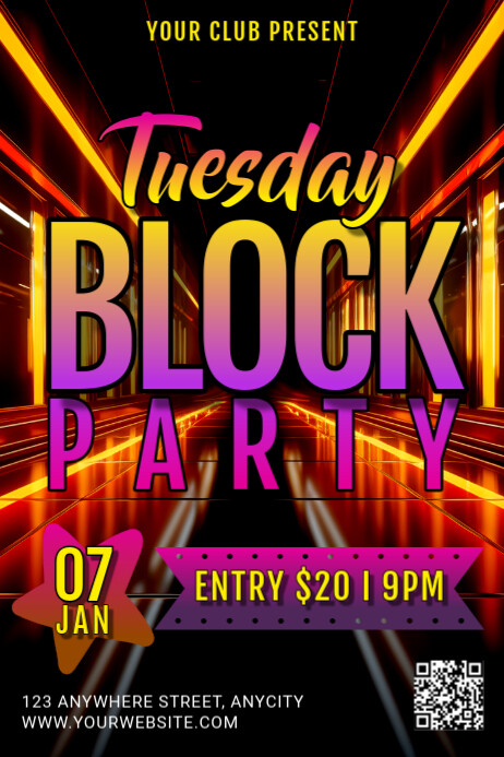 Black Modern & Minimal Tuesday Block Party Poster Template | PosterMyWall