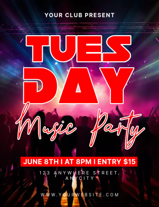 Black Modern & Minimal Tuesday Music Party Pamflet (letter As) template