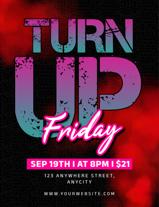 Black Modern & Minimal Turn Up Friday Pamflet (letter As) Flyer (US Letter) template